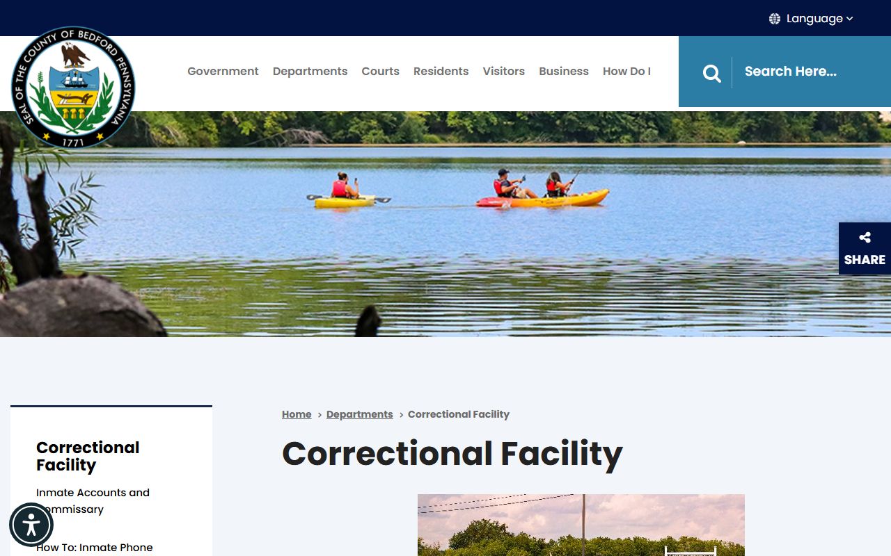 Bedford County Correctional Facility official page for inmate lookup and facility contact