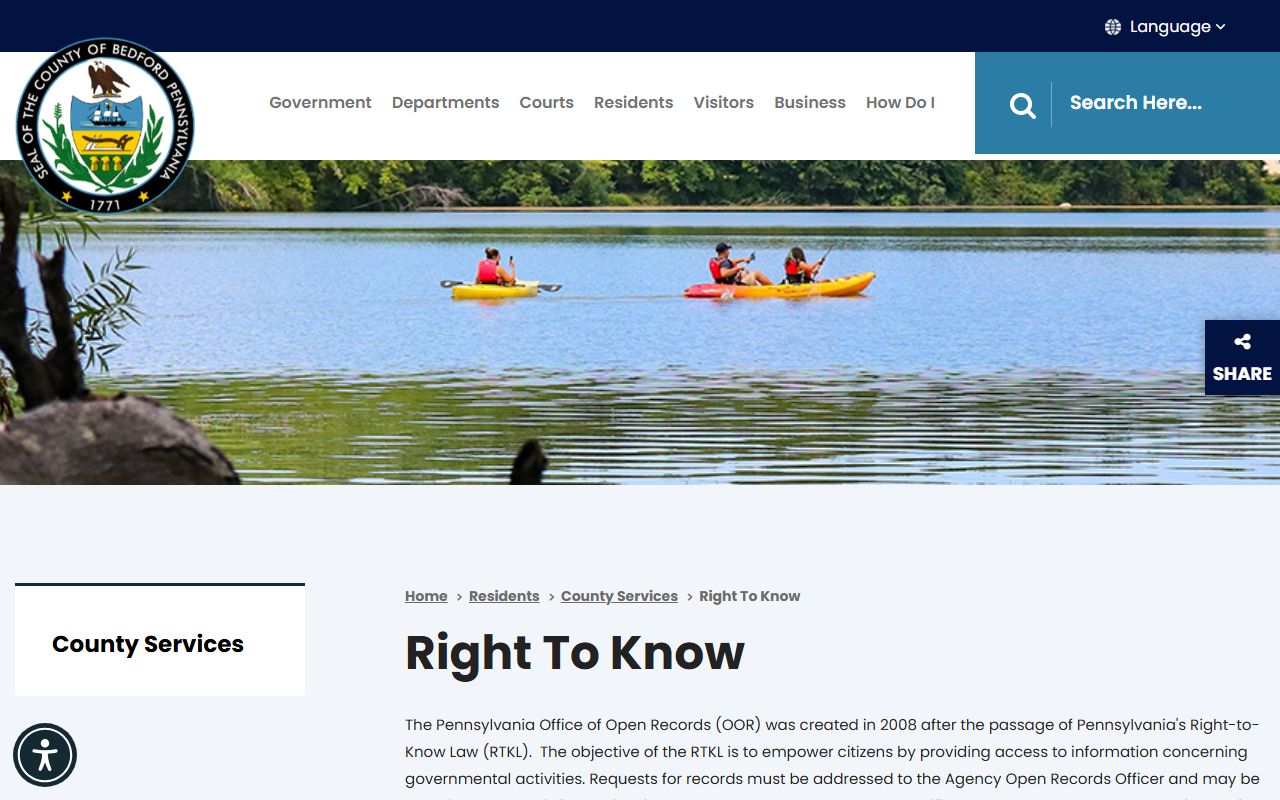 Bedford County Right-to-Know page for public records requests